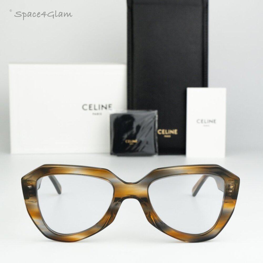 NEW Celine CL40046U 55A Shiny Havana Smoke Photochromatic Women Round Sunglasses